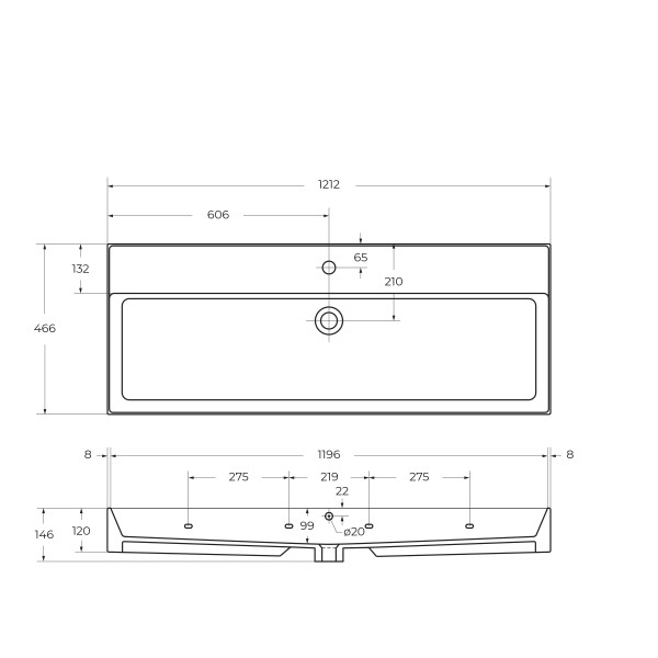 Раковина встраиваемая Cezares 120x46,5 (CZR-MIL-120-LVB)