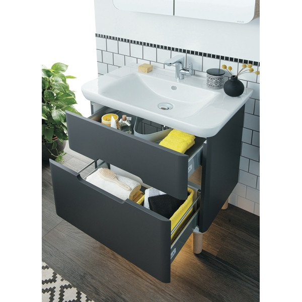 ТУмба подвесная Vitra Sento 65 см с раковиной, с 2 ящиками, с LED подсветкой, матовый антрацит (60834) ТУмба подвесная Vitra Sento 65 см с раковиной, с 2 ящиками, с LED подсветкой, матовый антрацит (60834)