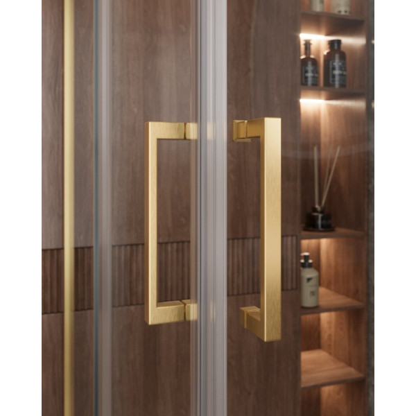 Душевой уголок Cezares Molveno 120x120x195 стекло прозрачное, профиль брашированное золото (MOLVENO-A-22-100+20-C-BORO-IV)