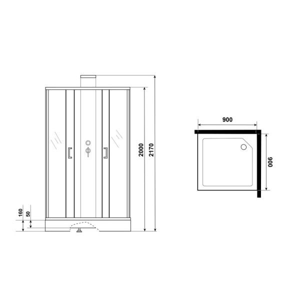 Душевая кабина Grossman 90x90 стекло прозрачное, профиль черный (GR-251Q)