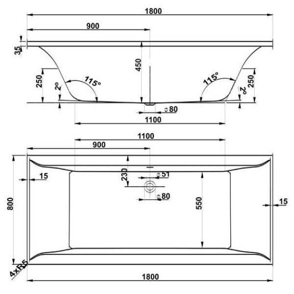 Ванна акриловая VagnerPlast Veronella 180 180х80х45 (VPBA180VEA2X-01)