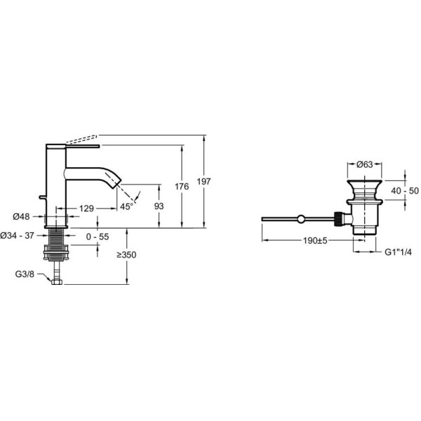 Смеситель для раковины Jacob Delafon Grands Boulevards с донным клапаном черный (E77958-4A-BL)
