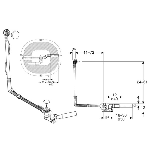Слив-перелив Geberit d52, длина 73 см, с декоративным комплектом: Глянцевый хром (150.525.21.6) Слив-перелив Geberit d52, длина 73 см, с декоративным комплектом: Глянцевый хром (150.525.21.6)