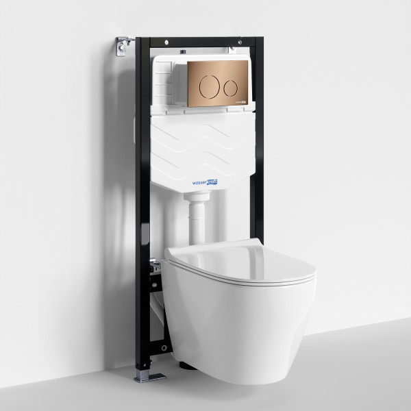 Комплект инсталляция с унитазом WasserKRAFT Aller с клавишей смыва золото розовое c сиденьем дюропласт (10TLT.010.ME.RG02.H002)