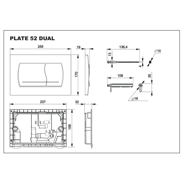 Инсталляция для подвесного Roca Debba Rimless с унитазом, с сиденьем микролифт+кнопка смыва Roca ACTIVE PL 52B, хром глянец (Z.RU93.1.044.1)