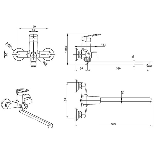 Смеситель для ванны и душа Aquatek Вега черный матовый (AQ1042MB)
