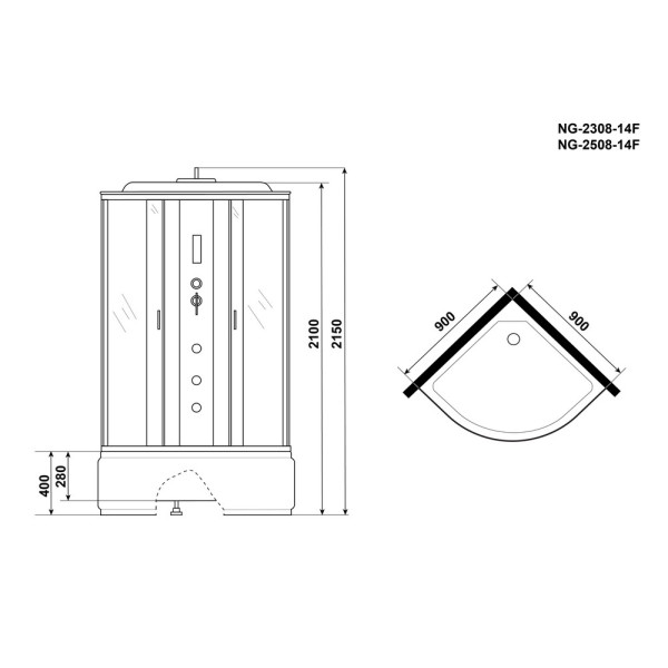 Душевая кабина Classic 90x90 стекло тонированное, профиль хром матовый (NG-2508-14F(NG-3518-14))