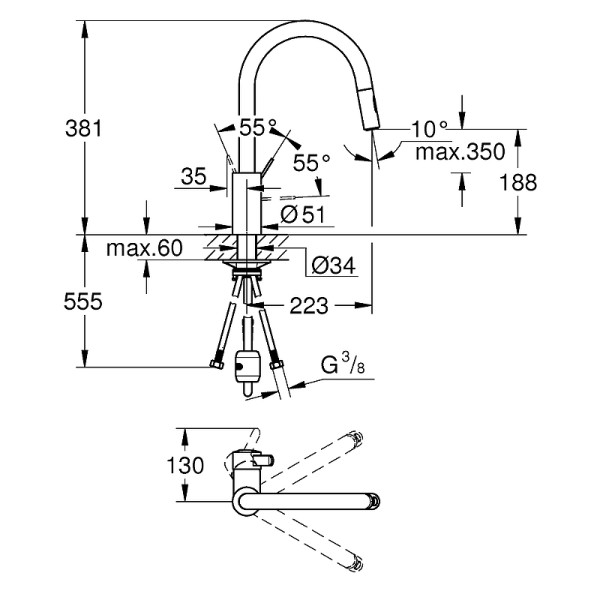 Смеситель для кухни Grohe Eurosmart Cosmopolitan с выдвижным изливом хром (31481001) Смеситель для кухни Grohe Eurosmart Cosmopolitan с выдвижным изливом хром (31481001)