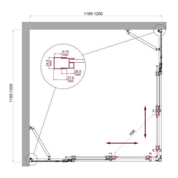 Душевой уголок BelBagno Luce 120x120x195 стекло прозрачное, профиль хром (LUCE-A-22-90+30-C-Cr)