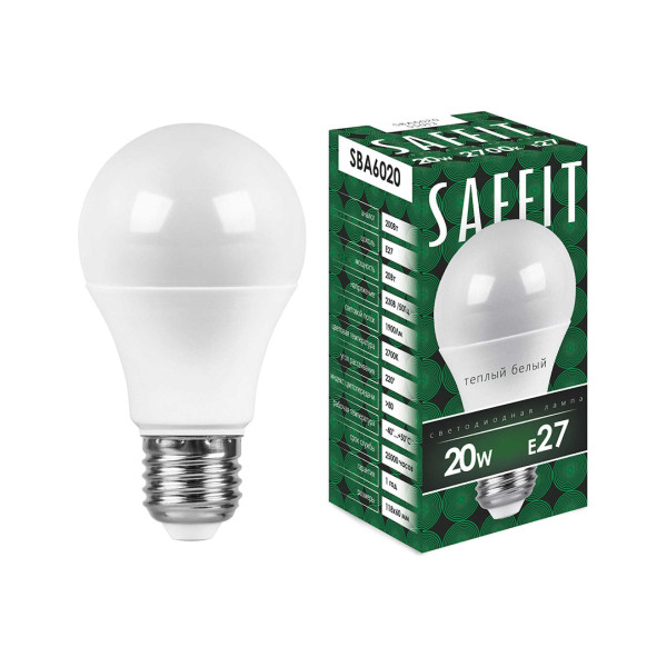 Лампа светодиодная SafFit LED 20вт Е27 теплый (SBA6020)