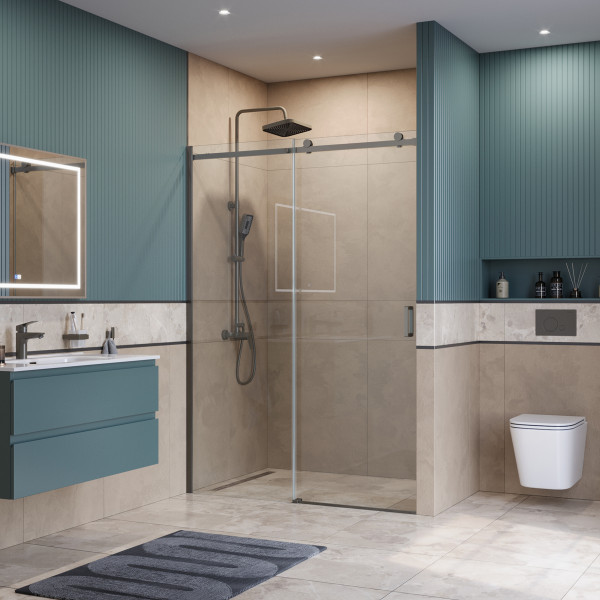 Душевая дверь BelBagno Soft Close-2 150x200 стекло прозрачное, профиль оружейная сталь матовая (SOFT_CLOSE-2-BF-1-150-C-GM)
