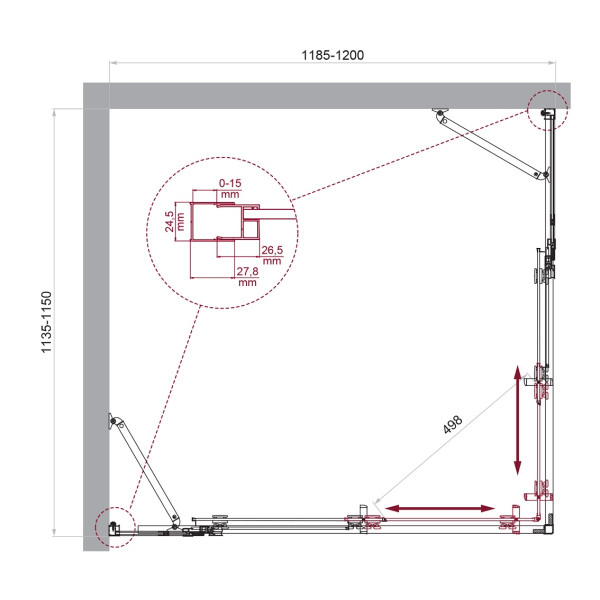Душевой уголок BelBagno Luce 120x1150x195 стекло прозрачное, профиль хром (LUCE-AH-22-120/115-C-Cr)