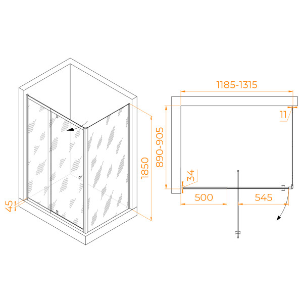 Душевой уголок RGW PA-44B (PA-02B + Z-050-1B) 1200x900 стекло прозрачное, профиль черный (41084419-014)