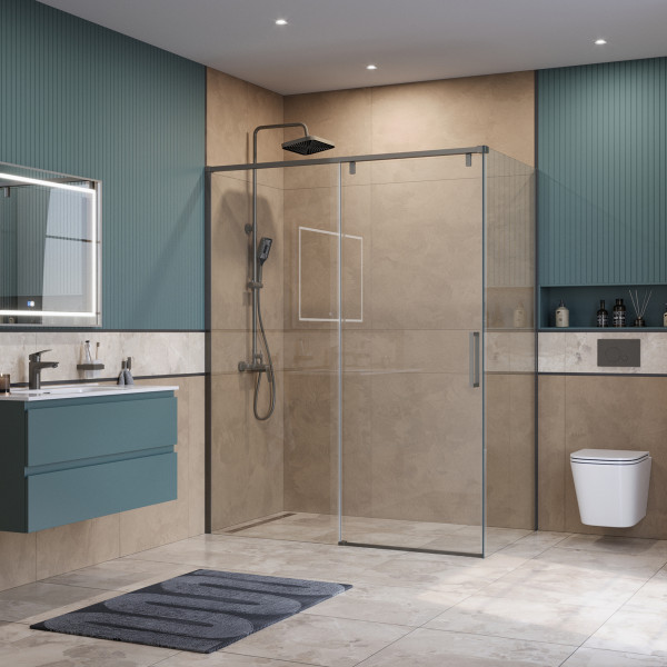 Душевой уголок BelBagno Soft Close-1 150x100x200 стекло прозрачное, профиль оружейная сталь матовая (SOFT_CLOSE-1-AH-1-150/100-C-GM)