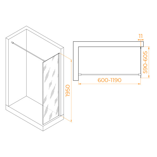 Душевое ограждение RGW Walk In 60x195 стекло прозрачное, профиль черный (35100206-14) Душевое ограждение RGW Walk In 60x195 стекло прозрачное, профиль черный (35100206-14)