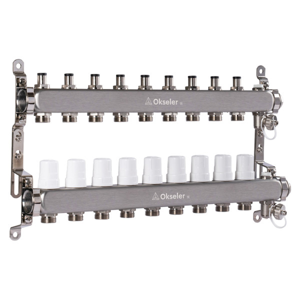 Коллекторная группа 9 отводов 1"*3/4"(18) ЕК с регулировочными клапанами Okseler (нерж.ст) с дренажным краном и краном Маевского (Oks00308) Коллекторная группа 9 отводов 1"*3/4"(18) ЕК с регулировочными клапанами Okseler (нерж.ст) с дренажным краном и краном Маевского (Oks00308)