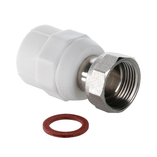 Переход с накидной гайкой и латунной вставкой PP-R 25*3/4"В VALTEC (латунь, белый) VTp.708.0.02505 Переход с накидной гайкой и латунной вставкой PP-R 25*3/4"В VALTEC (латунь, белый) VTp.708.0.02505