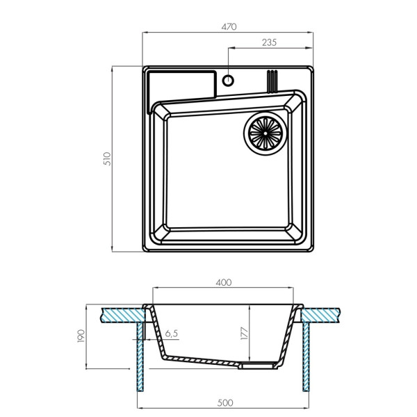Мойка для кухни Aquaton Парма 510х470х175 графит (1A713032PM210)