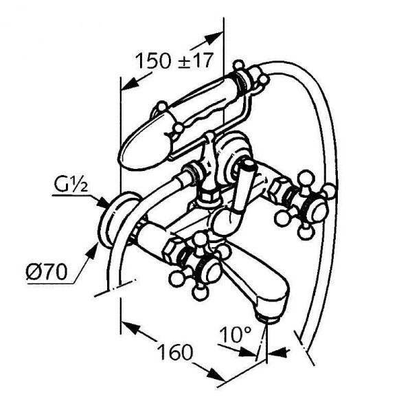 Смеситель для ванны и душа Kludi 1926 с душевым гарнитуром (514410520)