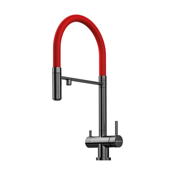 Смеситель для кухни Omoikiri Kanto-PVD-GM вороненая сталь/красный, гибкий шланг (4994013) Смеситель для кухни Omoikiri Kanto-PVD-GM вороненая сталь/красный, гибкий шланг (4994013)