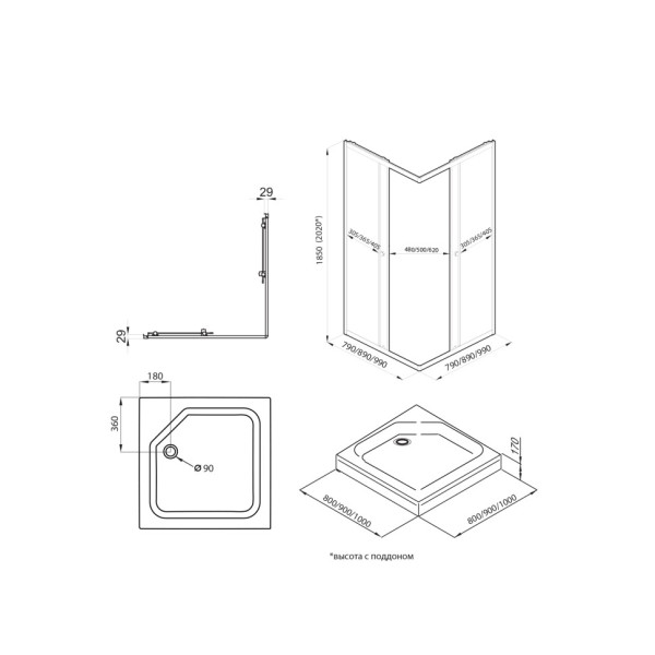 Душевой уголок Triton Вента-графит 100x100  стекло прозрачное, профиль графит (DK472)