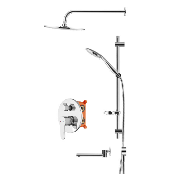 Смеситель для ванны и душа Swedbe Platta встраиваемый с верхним душем и повортн.изливом хром (5542)