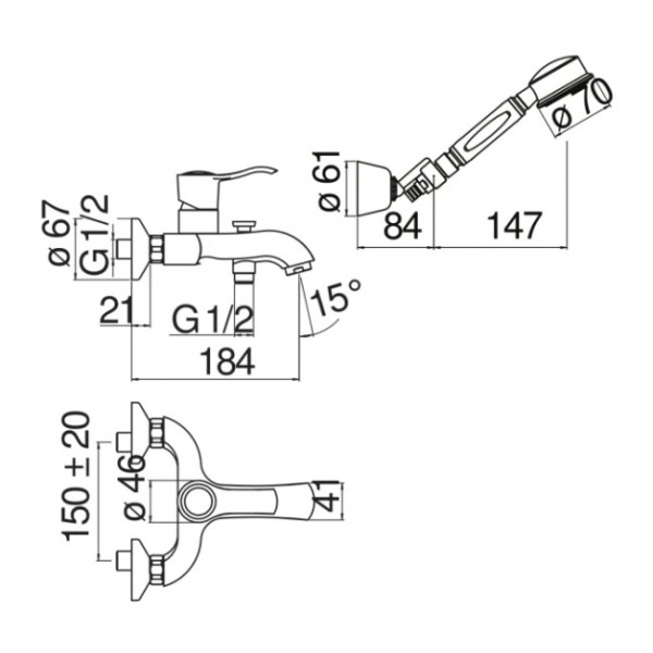 Смеситель для ванны и душа Nobili Sofi золотой, с душевым набором (SI98110GDP)