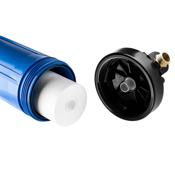 Фильтр колбовый Гейзер Джамбо 1" 10BB с латунными вставками (синий, для холодной воды) (32024)