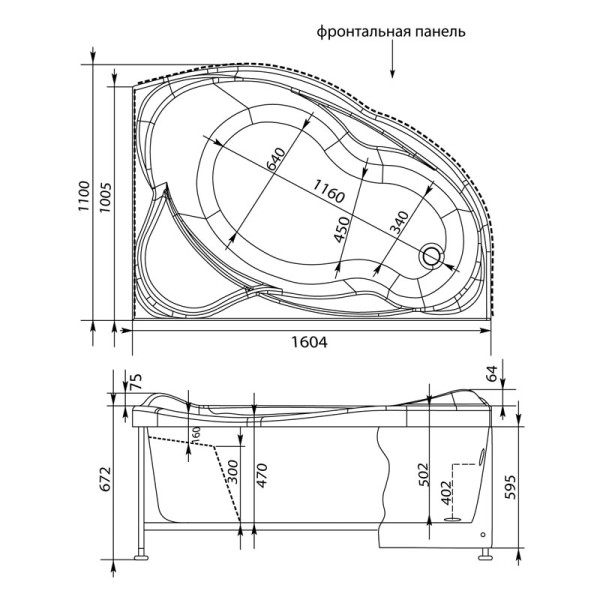 Ванна акриловая Aquanet Jamaica 160х100 R без гидромассажа