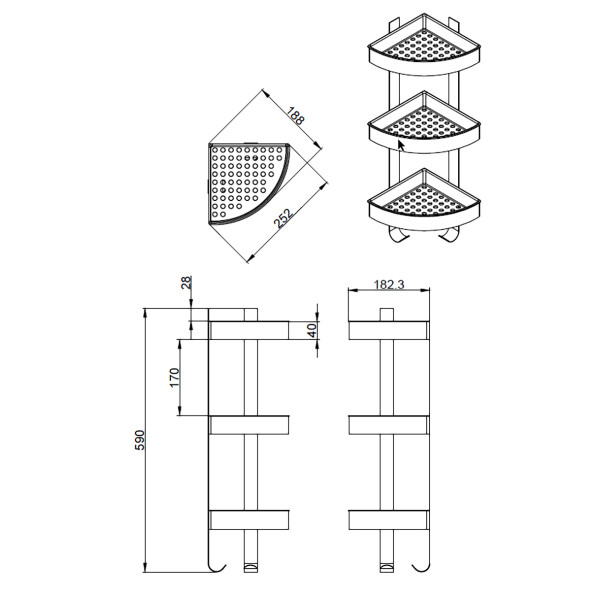 Полка угловая трехэтажная матовый хром Azario (AZ-833-3)