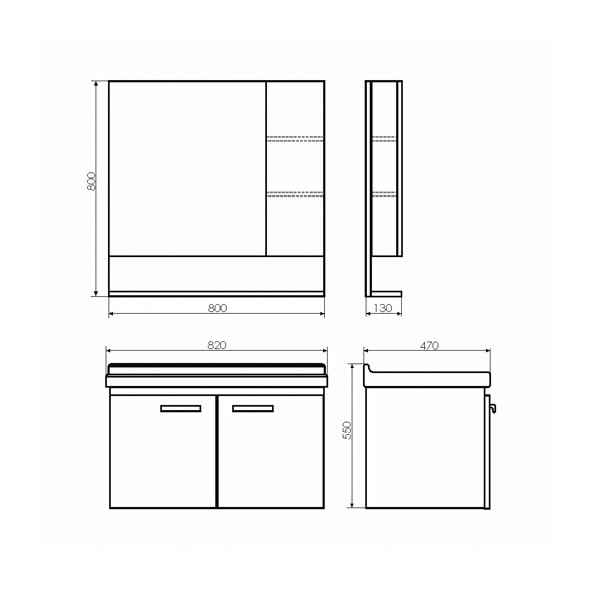 Шкаф зеркальный Comforty Рига 800x800x130 дуб сонома матовый (00-00001344)