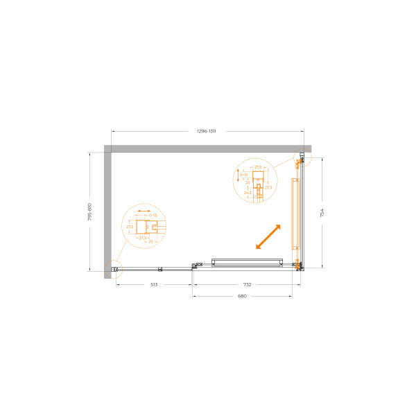 Душевой уголок Cezares Lux 130x80x195 стекло прозрачное, профиль оружейная сталь (LUX-AH-FS-11-130/80-C-GM)