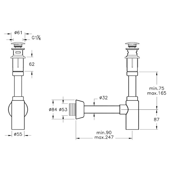 Сифон для раковины Vitra Syphon A45154 с донным клапаном Хром (A45154)