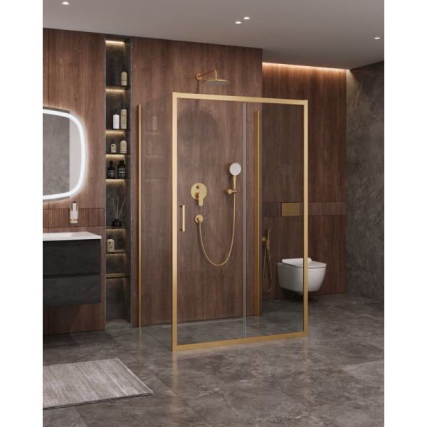 Душевой уголок Cezares Molveno 150x90x195 стекло прозрачное, профиль брашированное золото (MOLVENO-AH-12-150/90-C-BORO-IV)