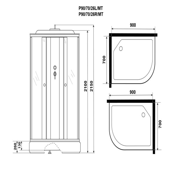 Душевая кабина Promo 70x90 стекло матовое, профиль белый (P90/70/26R/MT)