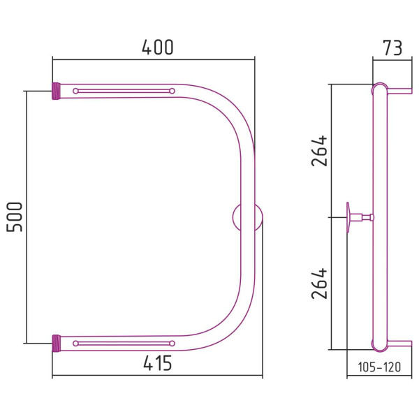 Полотенцесушитель водяной Стилье П-образный 2 полки 500х400 резьба-сгон 1 хром (00012-5040) Полотенцесушитель водяной Стилье П-образный 2 полки 500х400 резьба-сгон 1 хром (00012-5040)