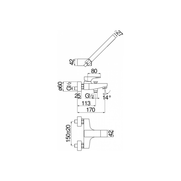 Смеситель для ванны и душа Nobili Seven хром, с душевым набором (SE124110CR)