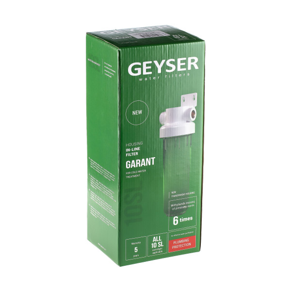Фильтр колбовый Гейзер Гарант 3/4" 10SL (прозрачный, для холодной воды) (50775) Фильтр колбовый Гейзер Гарант 3/4" 10SL (прозрачный, для холодной воды) (50775)