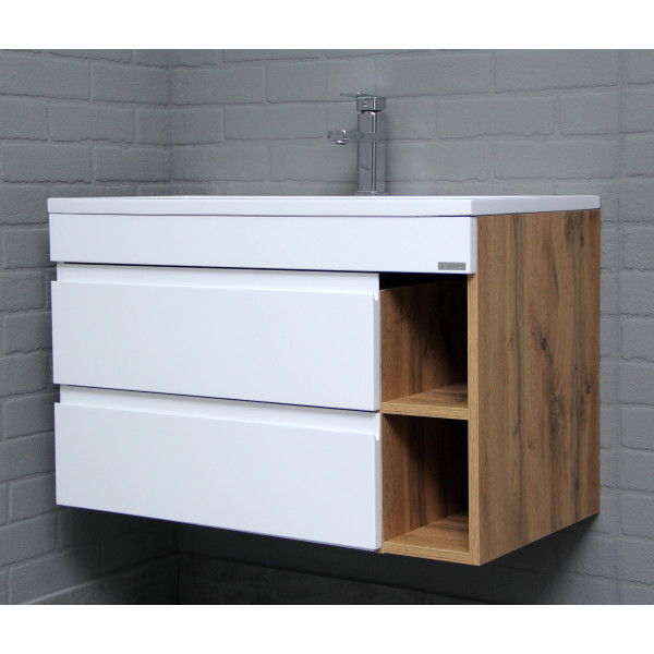 Тумба подвесная под умывальник Absolute 80 Frost с двумя ящиками В2 Домино (DF3402T)