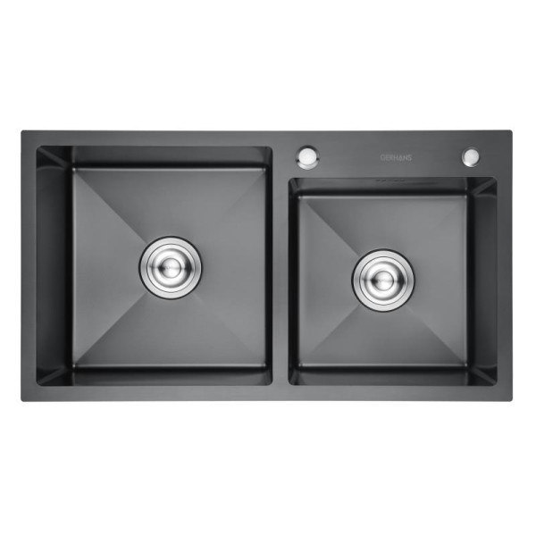 Мойка для кухни врезная двойная Gerhans 78x43x22 графит нерж. сталь 3 мм сифон (K37843B-S)