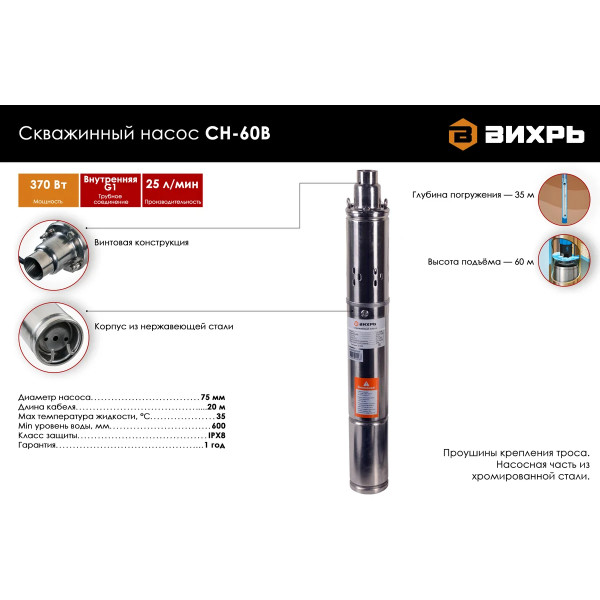 Насос скважинный Вихрь СН-60B (68/3/8)