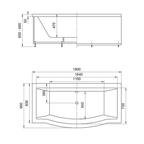 Ванна акриловая Акватек Гелиос 180х90 на каркасе, с фронтальным экраном, слив-перелив Ванна акриловая Акватек Гелиос 180х90 на каркасе, с фронтальным экраном, слив-перелив