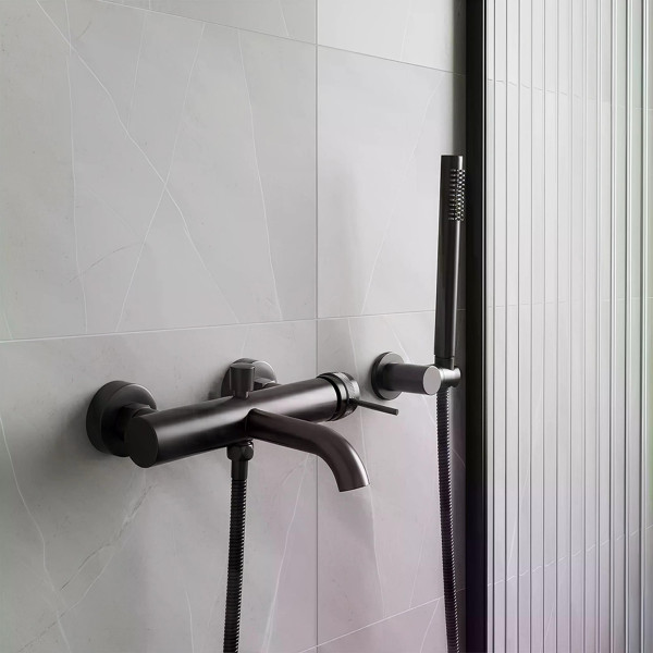 Смеситель для раковины Rea Lungo с душевым комплектом оружейная сталь (REA-B2352)