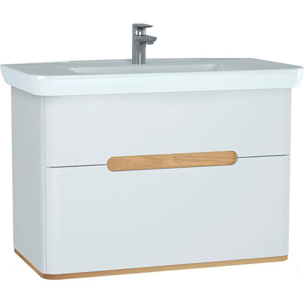 ТУмба подвесная Vitra Sento 100 см с раковиной, с 2 ящиками, с LED подсветкой, матовый белый (60826)