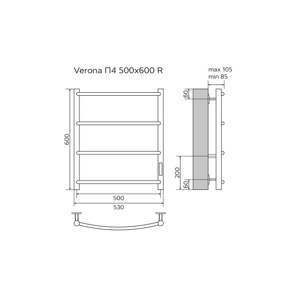 Полотенцесушитель электрический Azario Verona 500x600 хром