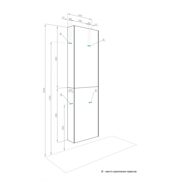 Шкаф подвесной Aquaton Либерти 400x200x900 дуб эльвезия (1.A280.0.03L.YC7.0)