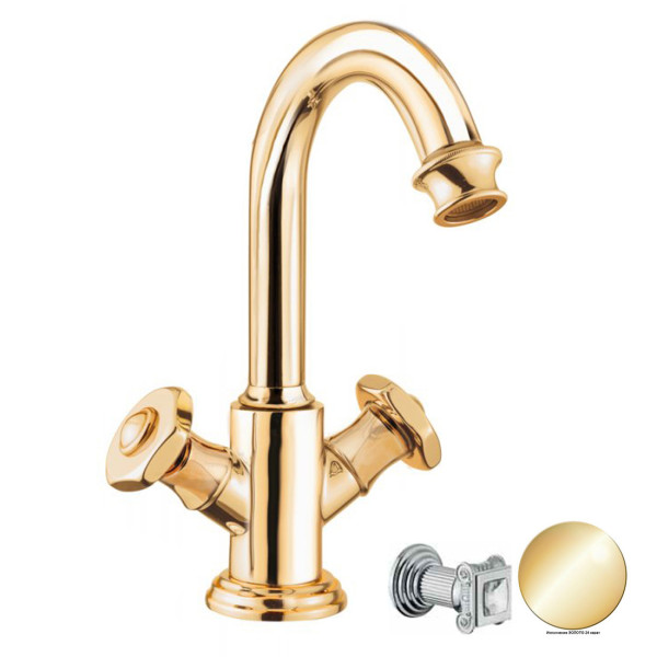 Смеситель для раковины Cezares Aphrodite золотой, ручки квадратные - кристалл Swarovski (APHRODITE-LS2-03/24-Sw) Смеситель для раковины Cezares Aphrodite золотой, ручки квадратные - кристалл Swarovski (APHRODITE-LS2-03/24-Sw)