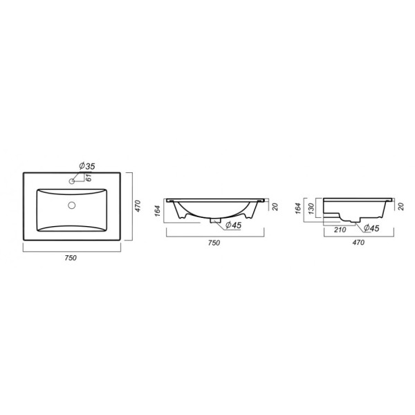 Раковина встраиваемая Sanita Luxe Quadro (QDR75SLWB01)