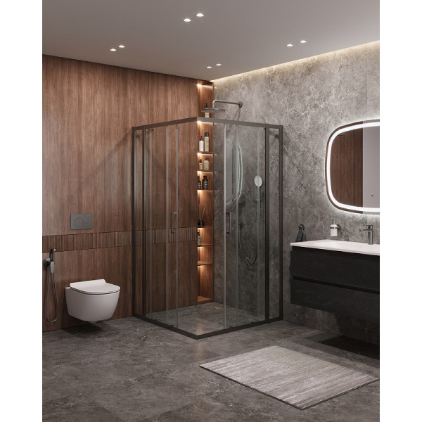 Душевой уголок Cezares Molveno 120x120x195 стекло прозрачное, профиль оружейная сталь (MOLVENO-A-22-100+20-C-GM-IV)