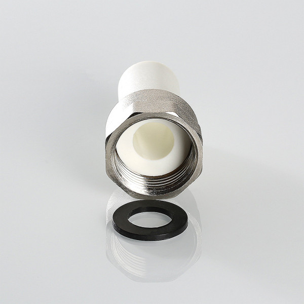 Переход с накидной гайкой PP-R 25*1"В VALTEC (латунь, белый) VTp.722.0.02506